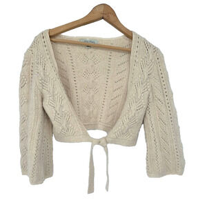 Vintage Beth Bowley Women's Cardigan Y2K Crop Shrug‎ Sweater Beige Small Angora